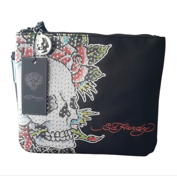 Ed Hardy Skull and Roses Wristlet Pouch - Picture 13 of 13